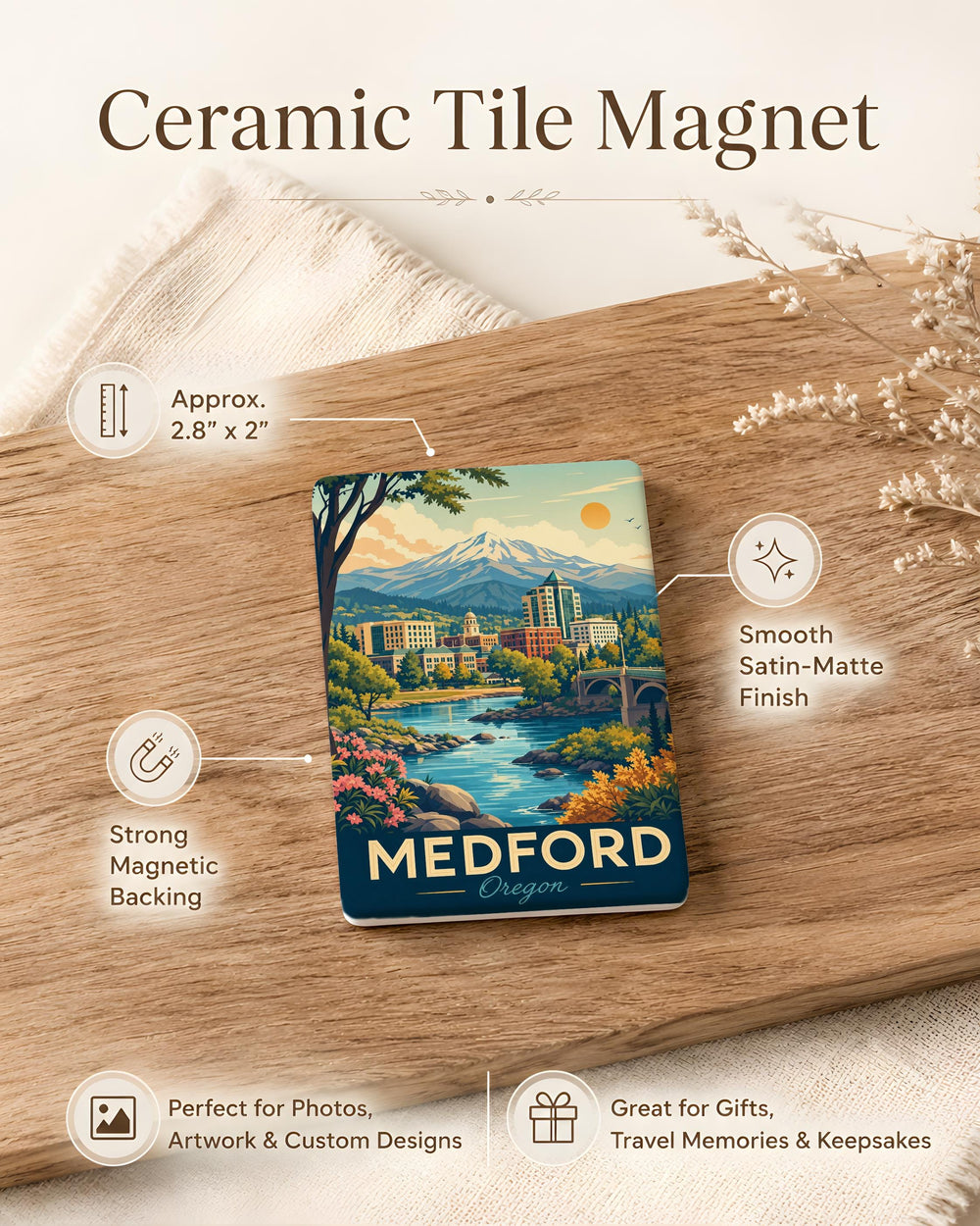 Medford Oregon Fridge Magnet, Medford OR Souvenir Magnet, Southern Oregon Travel Gift, Medford Keepsake Magnet, Oregon Magnet