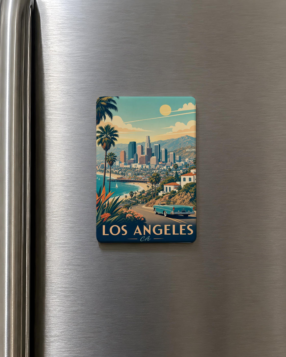 Los Angeles CA Fridge Magnet, Los Angeles California Souvenir Magnet, LA City Travel Gift, USA Landmark Keepsake Magnet