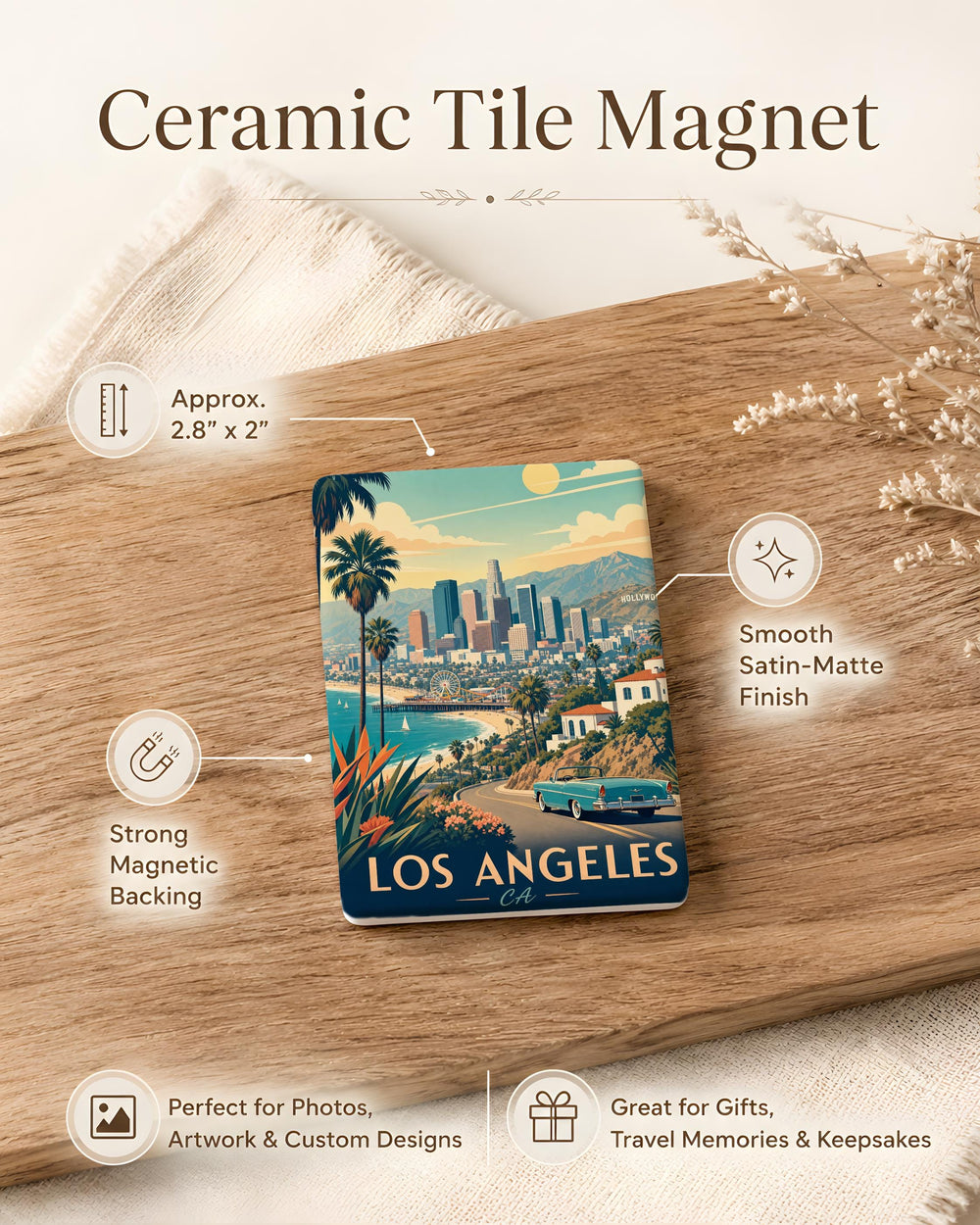 Los Angeles CA Fridge Magnet, Los Angeles California Souvenir Magnet, LA City Travel Gift, USA Landmark Keepsake Magnet