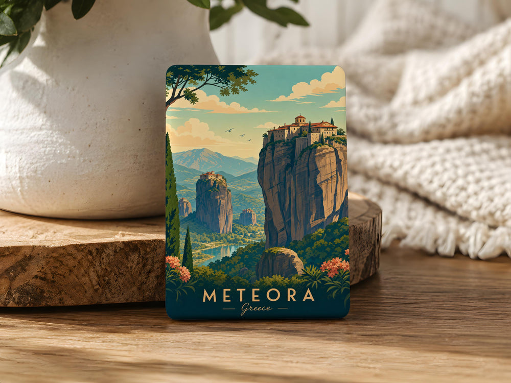 Meteora Greece Fridge Magnet, Monastery Cliffs Souvenir Magnet, Greek Travel Landmark Refrigerator Magnet