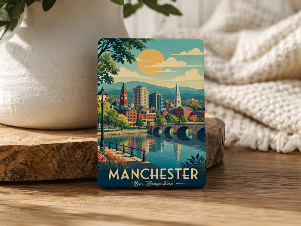 Manchester NH Fridge Magnet, Manchester New Hampshire Souvenir Magnet, City Landmark Travel Keepsake Magnet, Gift for Manchester NH Fans
