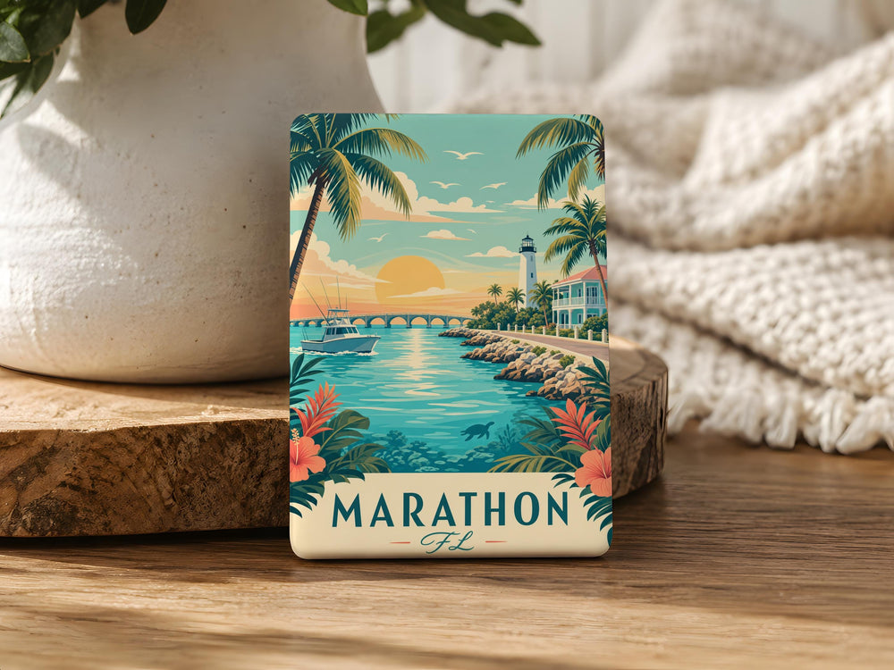 Marathon Florida Fridge Magnet, Florida Keys Souvenir Magnet, Marathon FL Travel Gift, Coastal Vacation Keepsake Magnet
