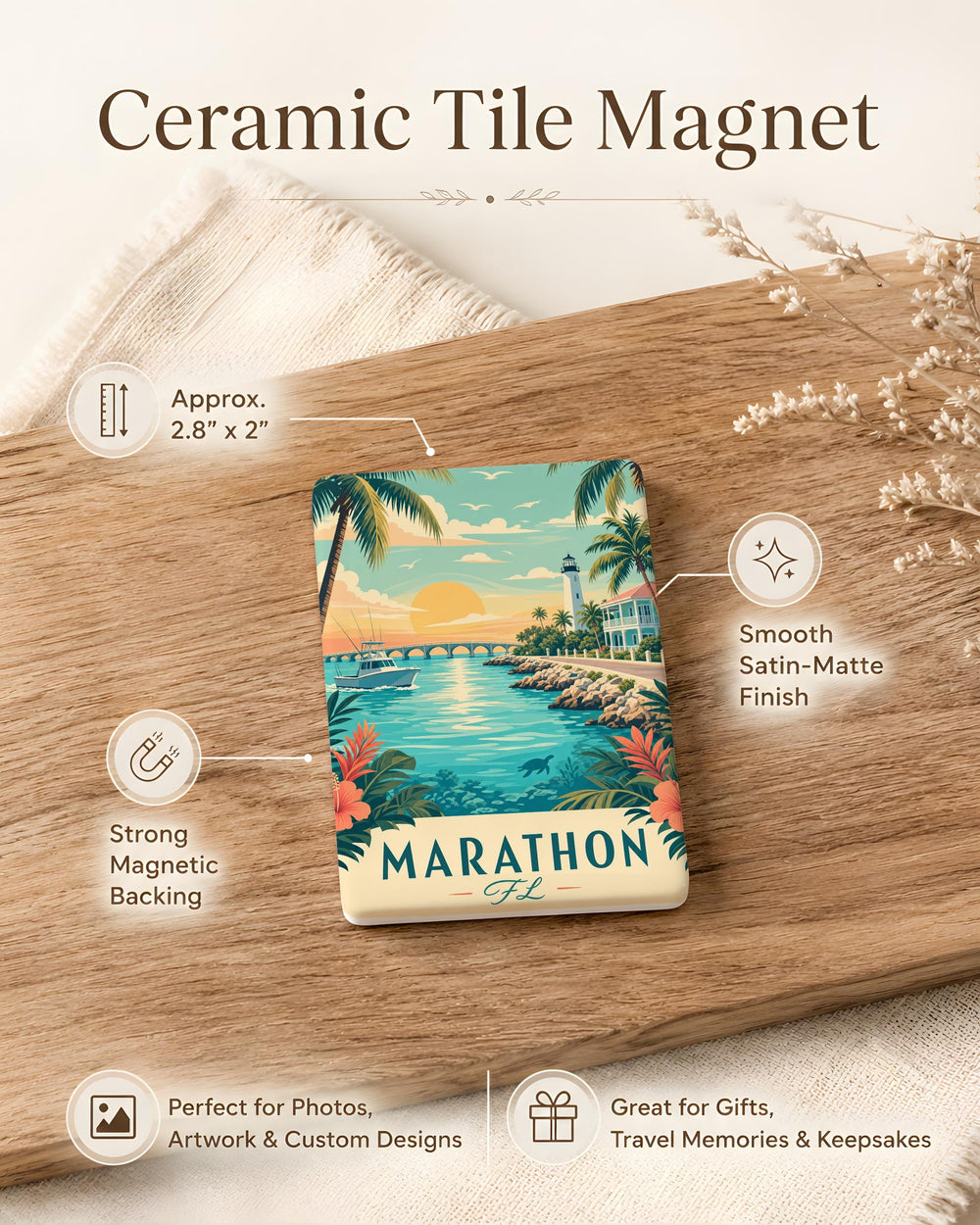 Marathon Florida Fridge Magnet, Florida Keys Souvenir Magnet, Marathon FL Travel Gift, Coastal Vacation Keepsake Magnet