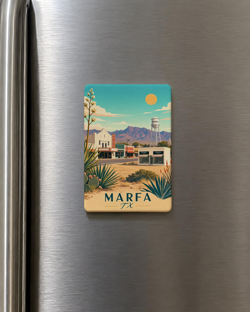 Marfa TX Fridge Magnet, Marfa Texas Souvenir Magnet, West Texas Travel Gift, Desert Town Landmark Keepsake Magnet