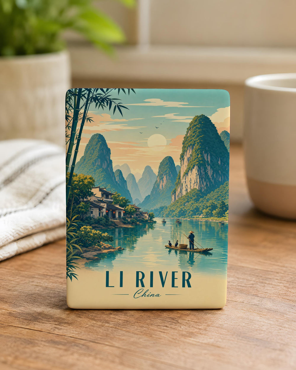 Li River Scenic Fridge Magnet, Guilin China Karst Mountains and River Landscape Souvenir Magnet