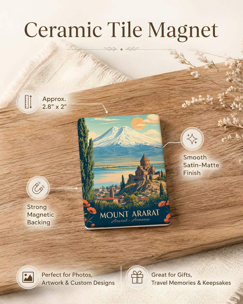 Mount Ararat Fridge Magnet, Armenia Mountain Landmark Souvenir Magnet, Ararat Peak Travel Keepsake Magnet