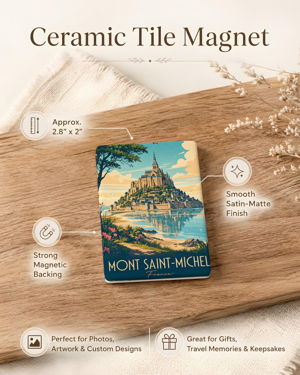 Mont Saint-Michel France Fridge Magnet, Normandy Abbey Island Landmark Souvenir Magnet, French Travel Keepsake Magnet