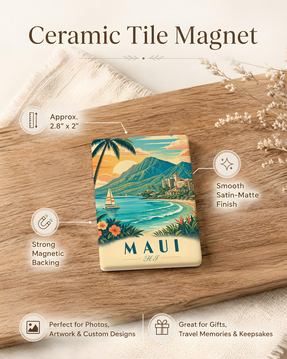 Maui Hawaii Fridge Magnet, Maui HI Souvenir Magnet, Maui Island Travel Gift, Hawaii Vacation Keepsake, Beach Destination Magnet