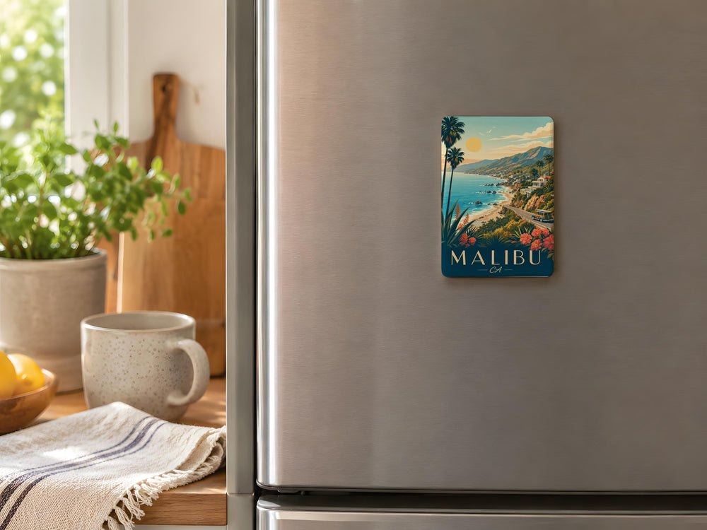 Malibu CA Fridge Magnet, Malibu California Souvenir Magnet, Malibu Beach Coastal Town Travel Keepsake Magnet