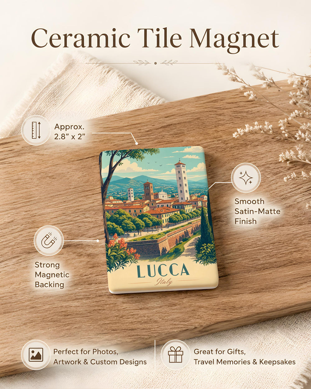 Lucca Italy Fridge Magnet, Lucca Tuscany Souvenir, Italian Travel Gift, Lucca City Landmark Keepsake Magnet