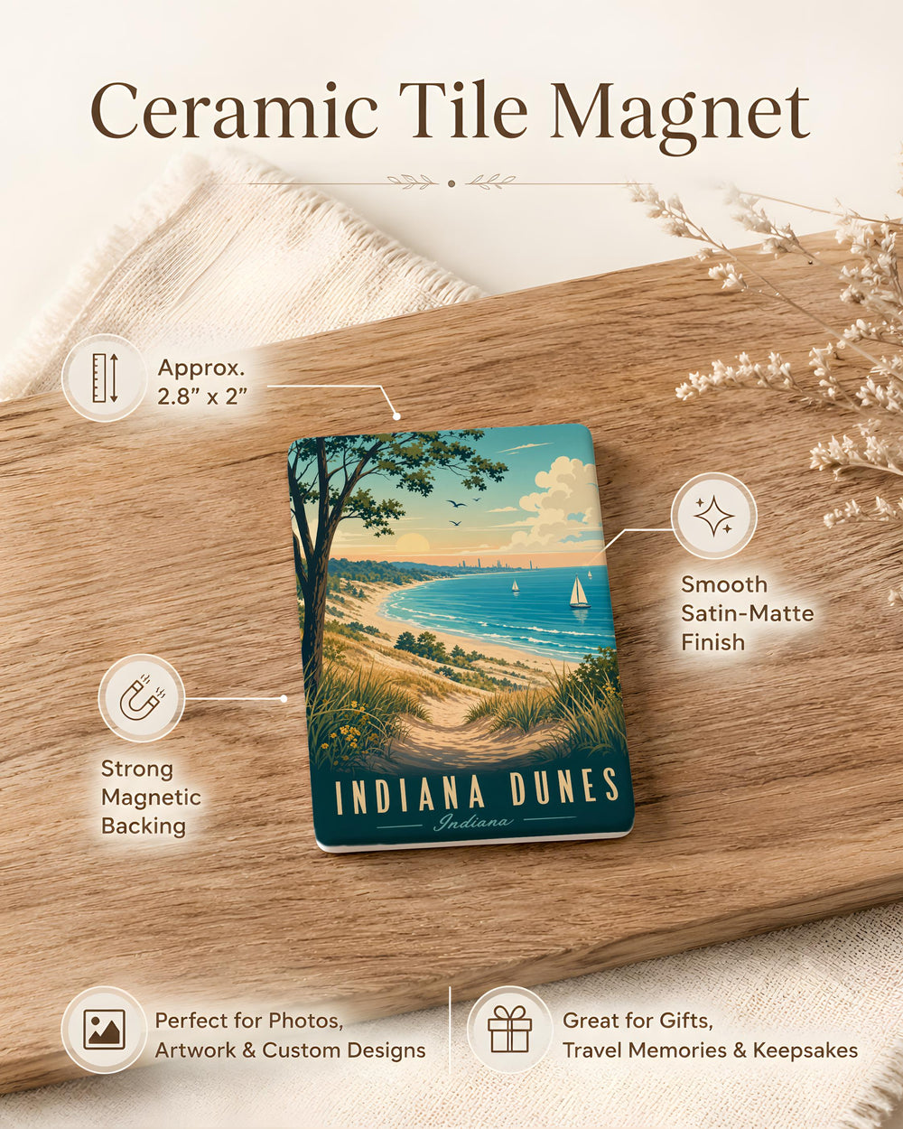 Indiana Dunes National Park Fridge Magnet, Lake Michigan Sand Dunes Souvenir, Indiana Travel Gift, Outdoor Adventure Magnet