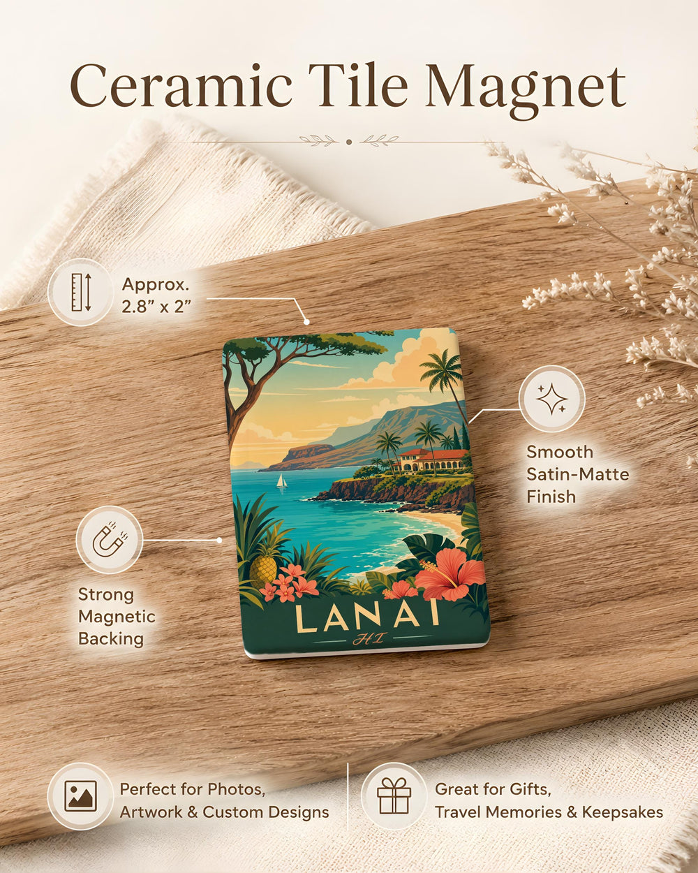 Lanai Hawaii Fridge Magnet, Lanai HI Souvenir Magnet, Hawaiian Island Travel Gift, Island Vacation Keepsake Magnet