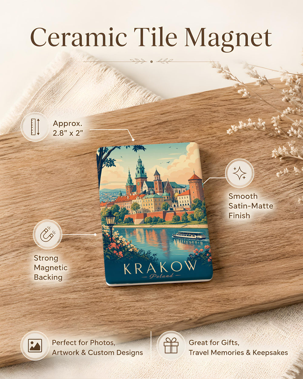 Krakow Poland Fridge Magnet, Krakow City Landmark Souvenir, Poland Travel Gift, Old Town Wawel Castle Keepsake Magnet