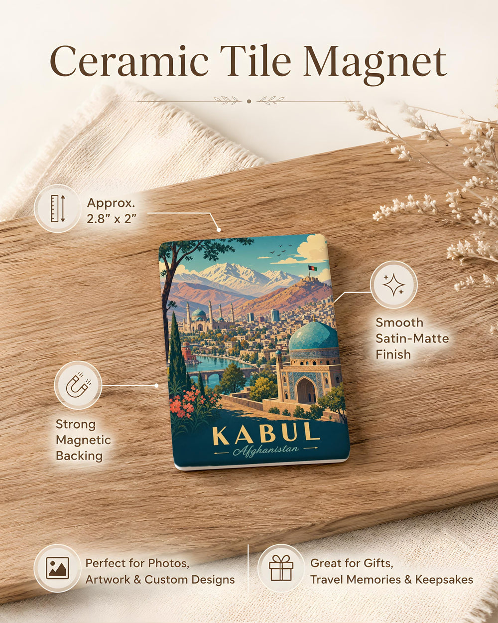 Kabul Afghanistan Fridge Magnet, Kabul City Souvenir Magnet, Afghanistan Travel Gift, Kabul Landmark Keepsake Magnet