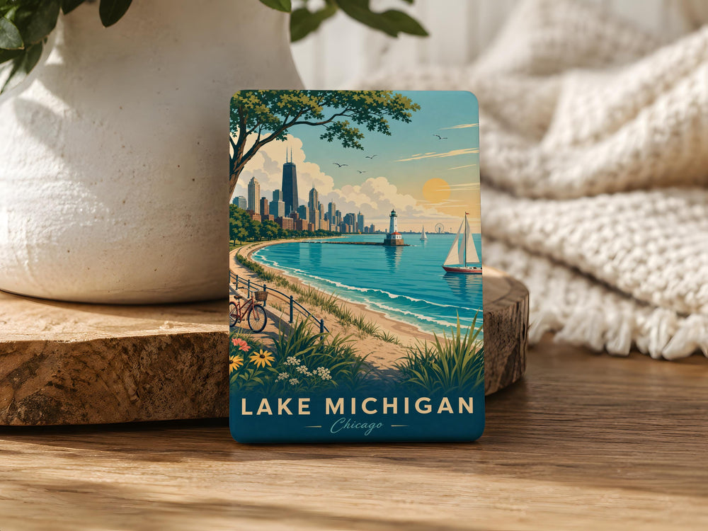 Lake Michigan Fridge Magnet, Great Lakes Souvenir Magnet, Michigan Travel Keepsake, Lake Michigan Gift, Waterfront Landmark Magnet