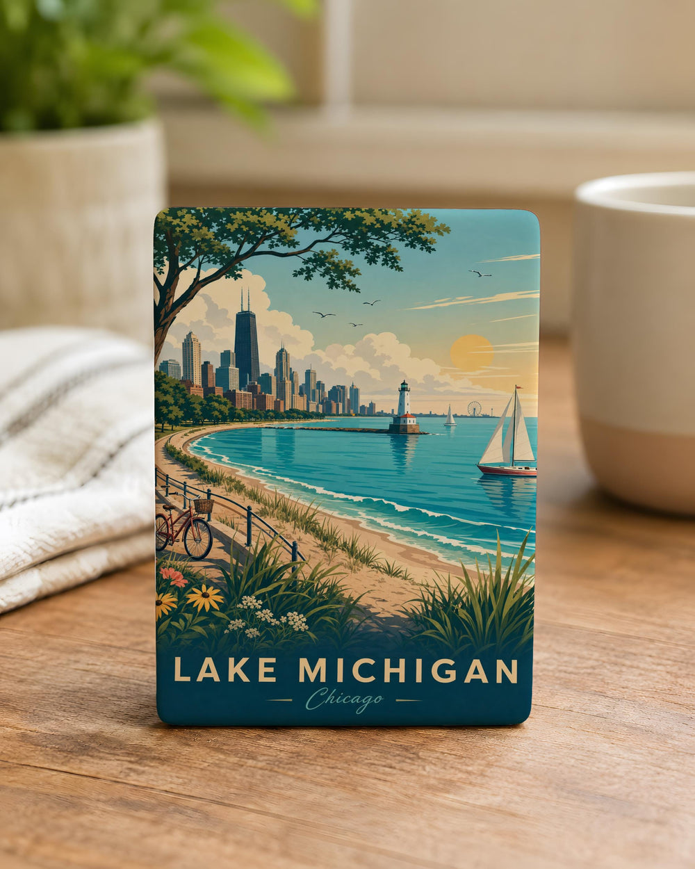 Lake Michigan Fridge Magnet, Great Lakes Souvenir Magnet, Michigan Travel Keepsake, Lake Michigan Gift, Waterfront Landmark Magnet