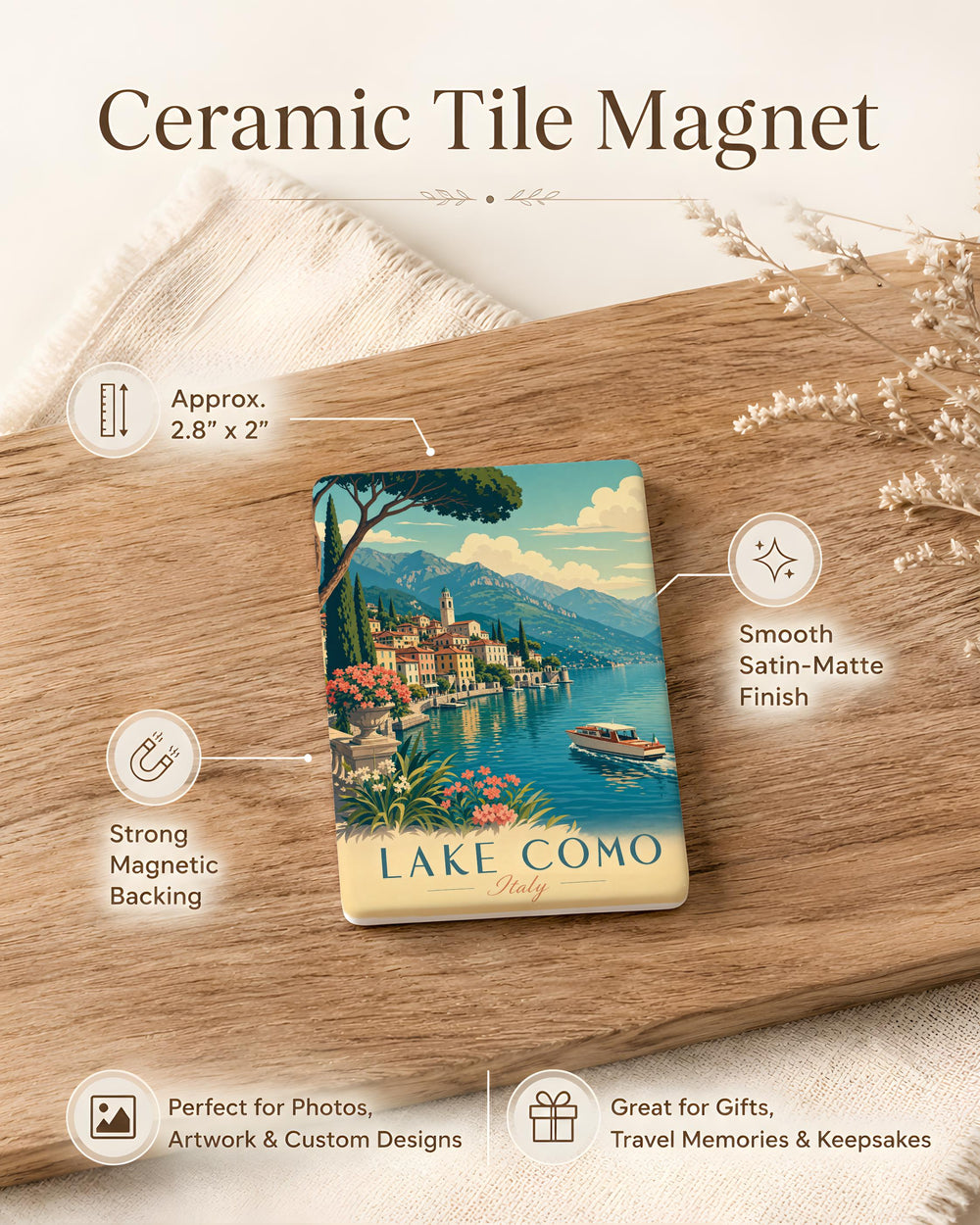 Lake Como Italy Fridge Magnet, Como Lake Travel Souvenir Magnet, Italian Lakeside Landmark Refrigerator Magnet