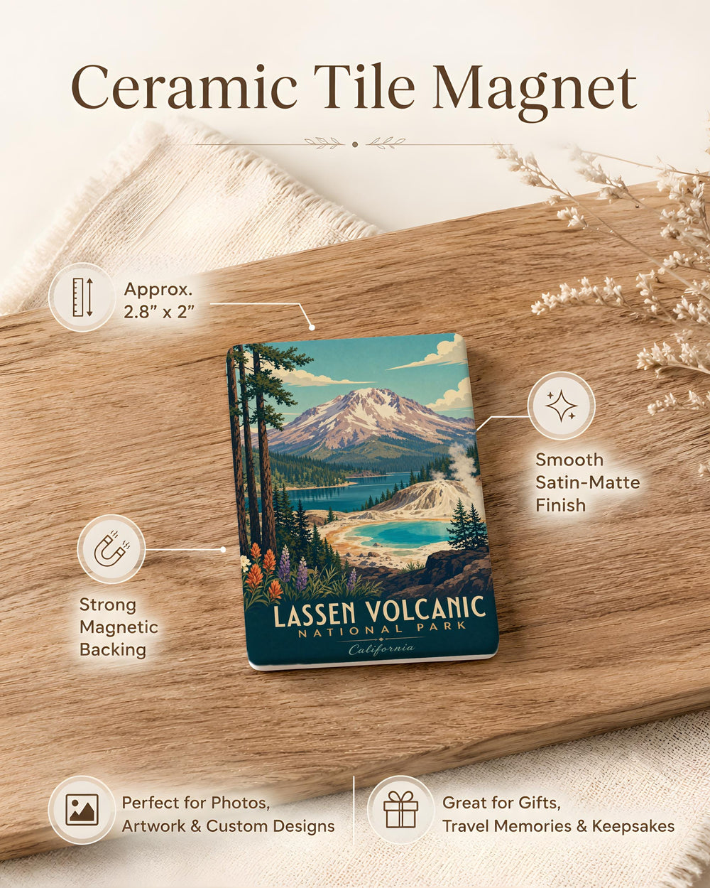Lassen Volcanic National Park Fridge Magnet, California National Park Souvenir Magnet, Mountain Landscape Travel Keepsake Magnet