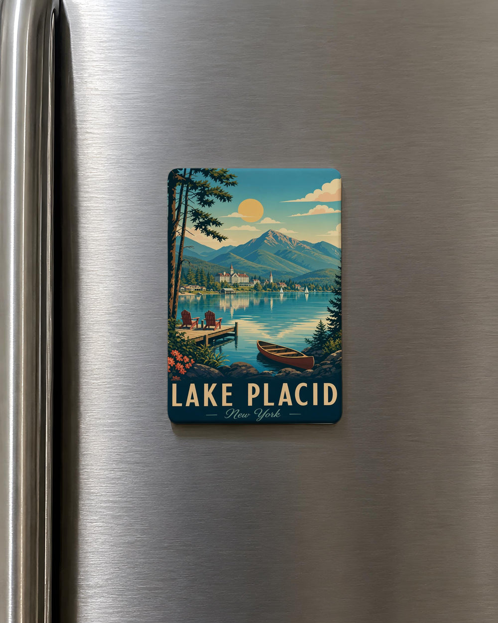 Lake Placid NY Fridge Magnet, Adirondack Mountains Souvenir, Lake Placid New York Travel Gift, Vacation Keepsake Magnet