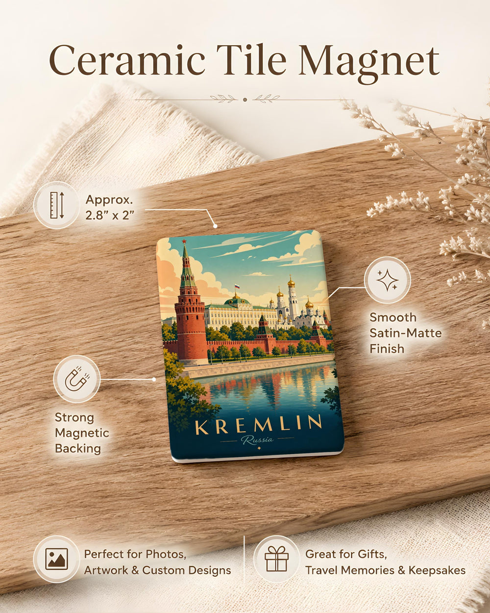 Kremlin Fridge Magnet, Moscow Russia Landmark Souvenir Magnet, Red Square Travel Keepsake Kitchen Magnet