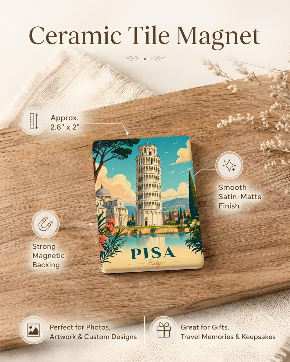 Leaning Tower of Pisa Fridge Magnet, Pisa Italy Landmark Souvenir Magnet, Tuscany Travel Refrigerator Magnet