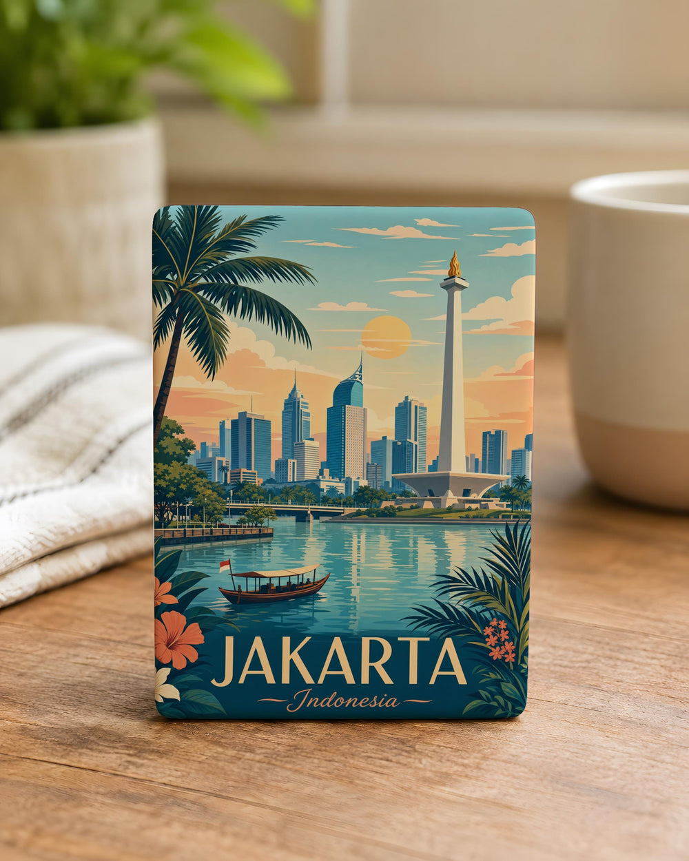 Jakarta Indonesia Fridge Magnet, Jakarta Skyline Souvenir, Indonesia Travel Gift, Jakarta City Landmark Magnet