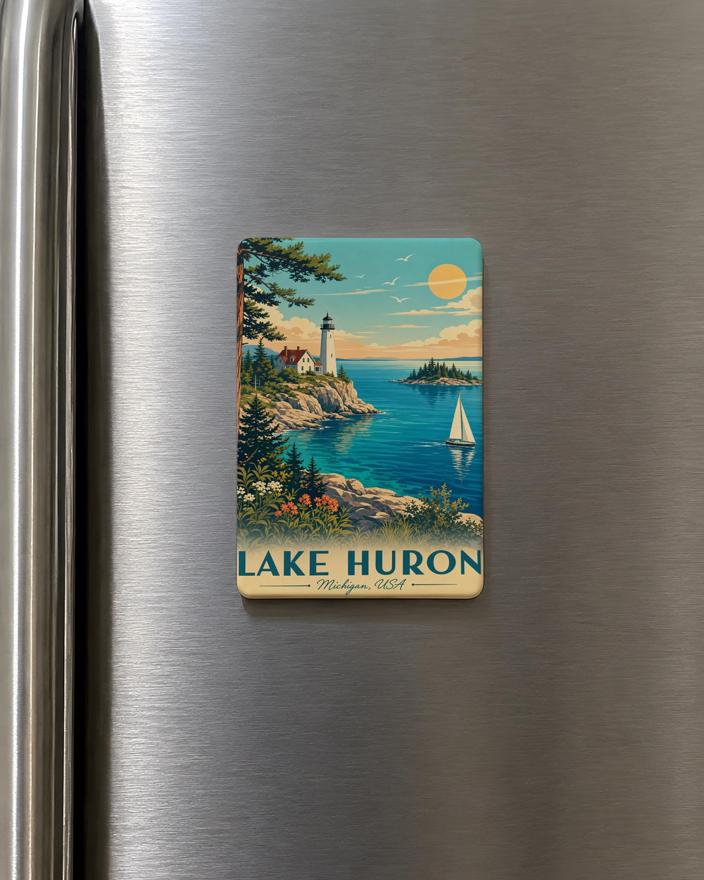 Lake Huron Fridge Magnet, Great Lakes Souvenir Magnet, Michigan Ontario Travel Keepsake, Lake Huron Landmark Magnet