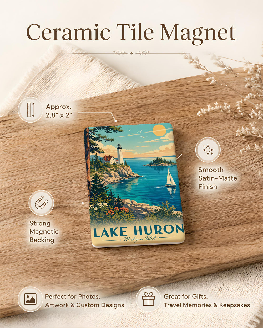 Lake Huron Fridge Magnet, Great Lakes Souvenir Magnet, Michigan Ontario Travel Keepsake, Lake Huron Landmark Magnet