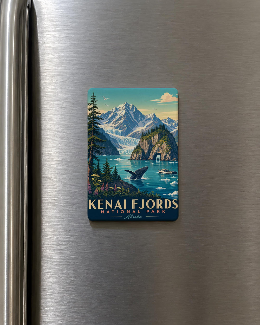 Kenai Fjords National Park Fridge Magnet, Alaska Glacier and Coastal Mountains Souvenir Magnet, Seward Alaska Travel Gift