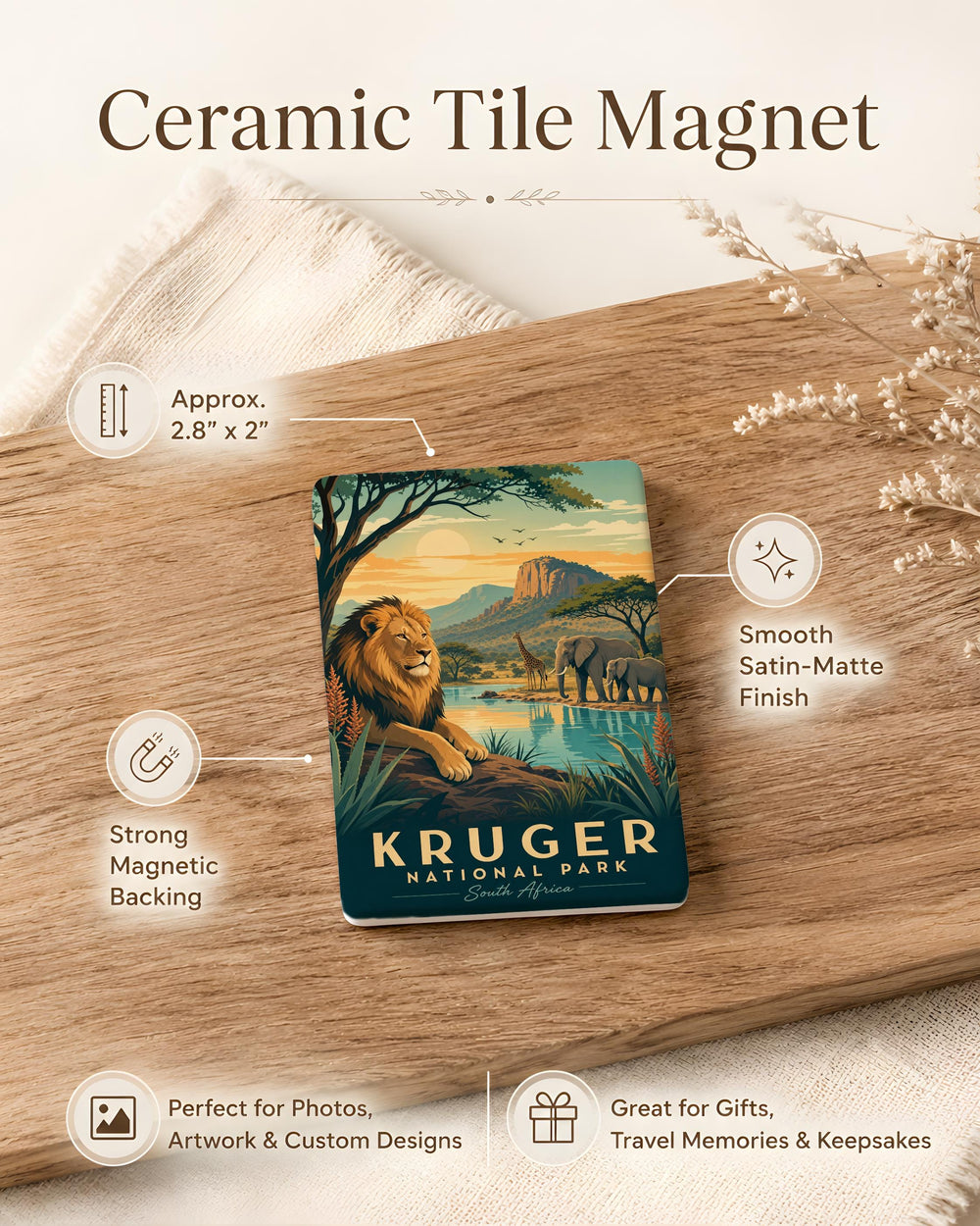 Kruger National Park Fridge Magnet, South Africa Safari Wildlife Souvenir, Big Five Travel Keepsake Magnet