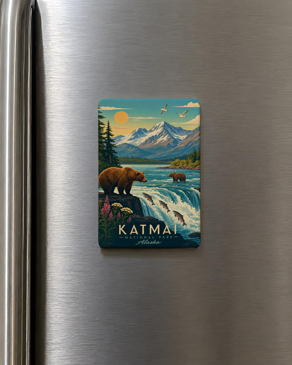 Katmai National Park Fridge Magnet, Alaska Wilderness Souvenir, Bear Viewing Destination Travel Keepsake Magnet