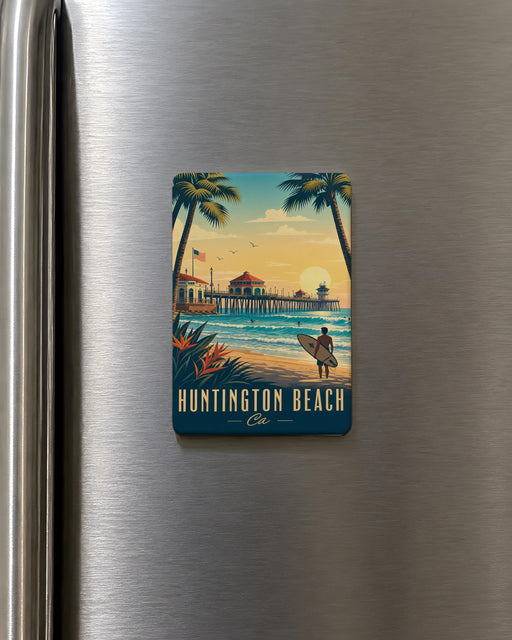 Huntington Beach CA Fridge Magnet, Huntington Beach California Souvenir Magnet, Beach Town Travel Gift, Coastal Vacation Keepsake