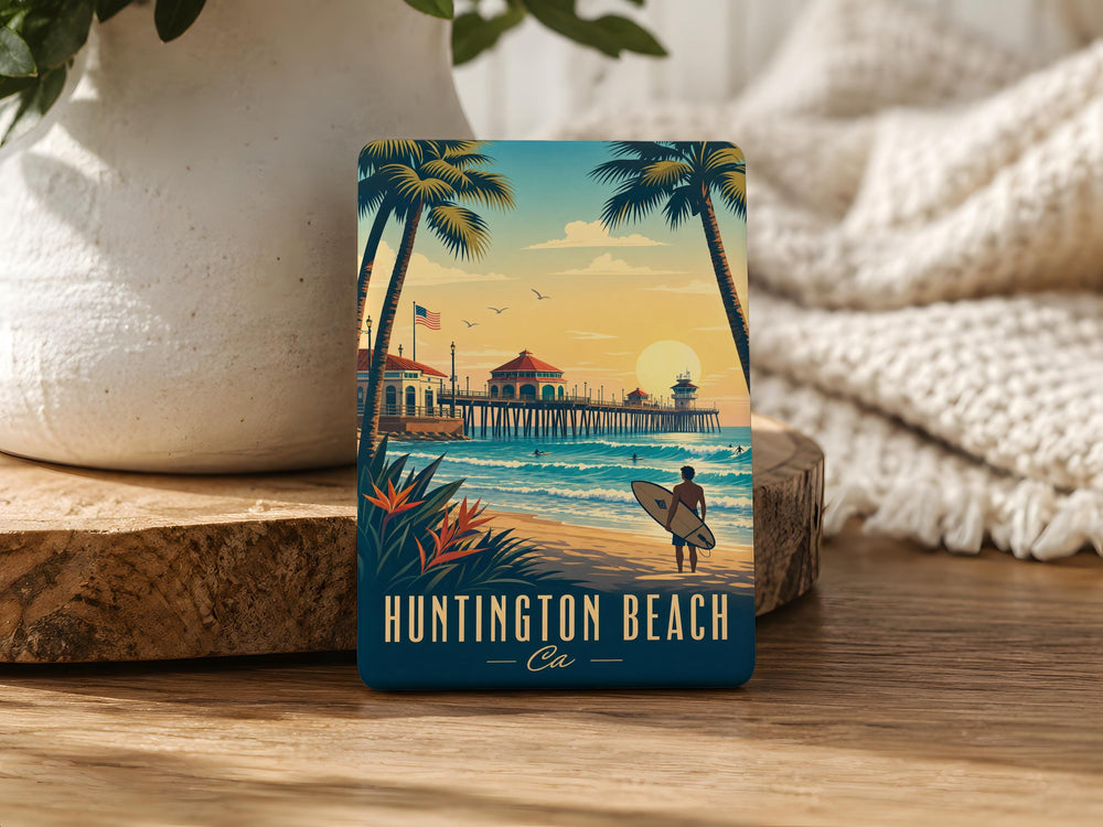 Huntington Beach CA Fridge Magnet, Huntington Beach California Souvenir Magnet, Beach Town Travel Gift, Coastal Vacation Keepsake