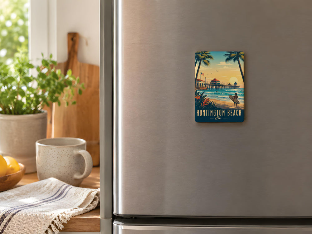 Huntington Beach CA Fridge Magnet, Huntington Beach California Souvenir Magnet, Beach Town Travel Gift, Coastal Vacation Keepsake