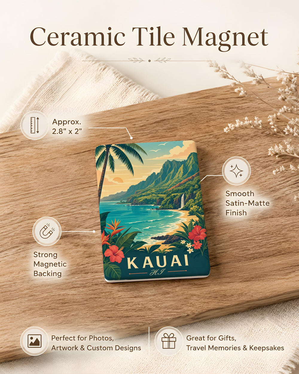 Kauai Hawaii Fridge Magnet, Kauai HI Souvenir Magnet, Hawaiian Island Travel Gift, Kauai Vacation Keepsake, Island Decor Magnet