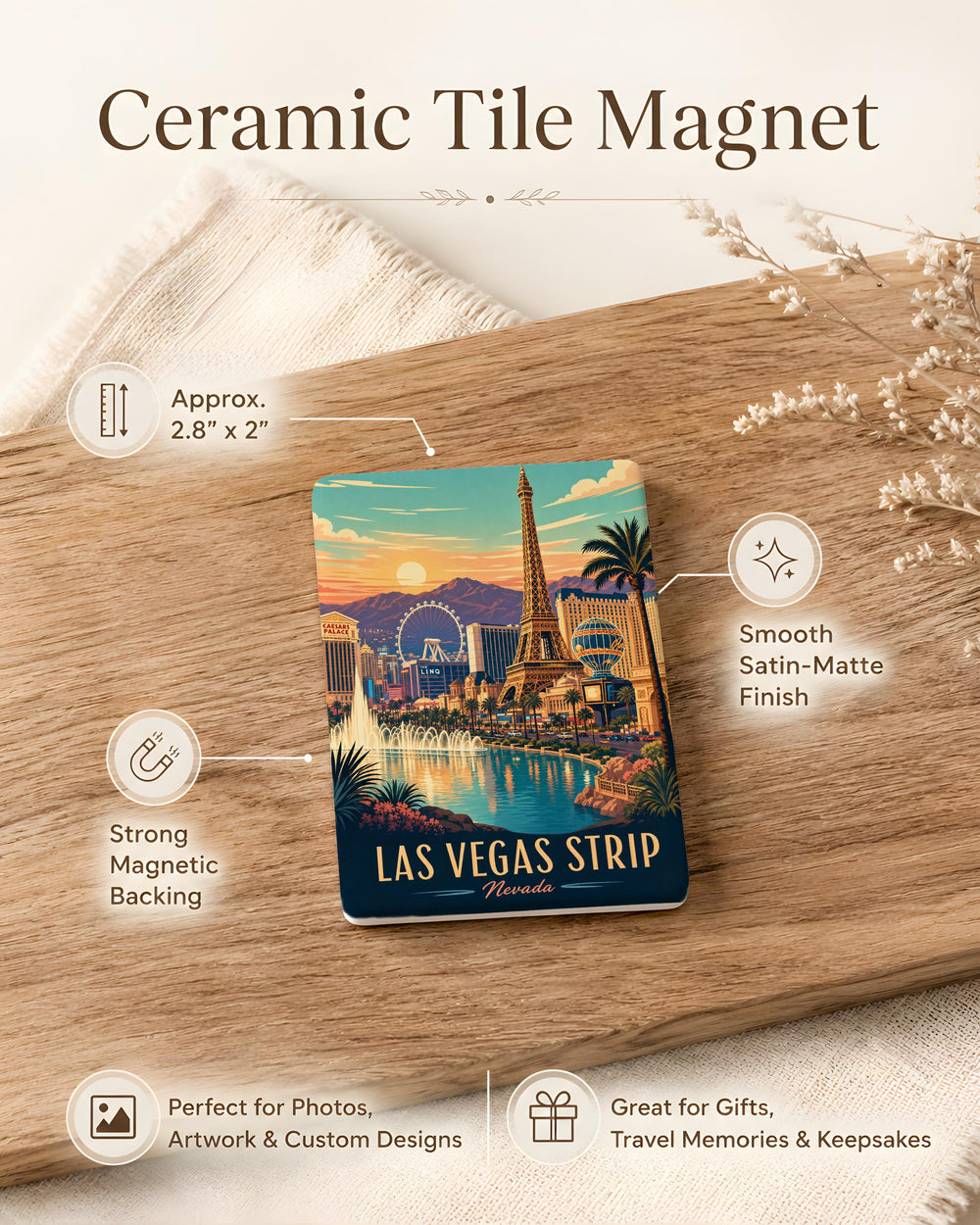 Las Vegas Strip Fridge Magnet, Nevada Souvenir, The Strip Landmarks, Casino Hotel Skyline, Travel Keepsake Gift