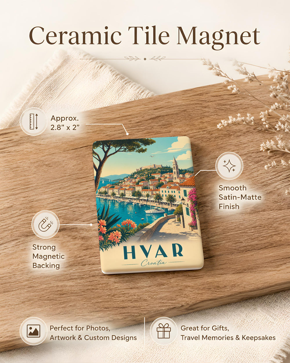 Hvar Croatia Fridge Magnet, Hvar Island Souvenir, Croatia Travel Keepsake, Dalmatian Coast Gift, Hvar Town Vacation Magnet