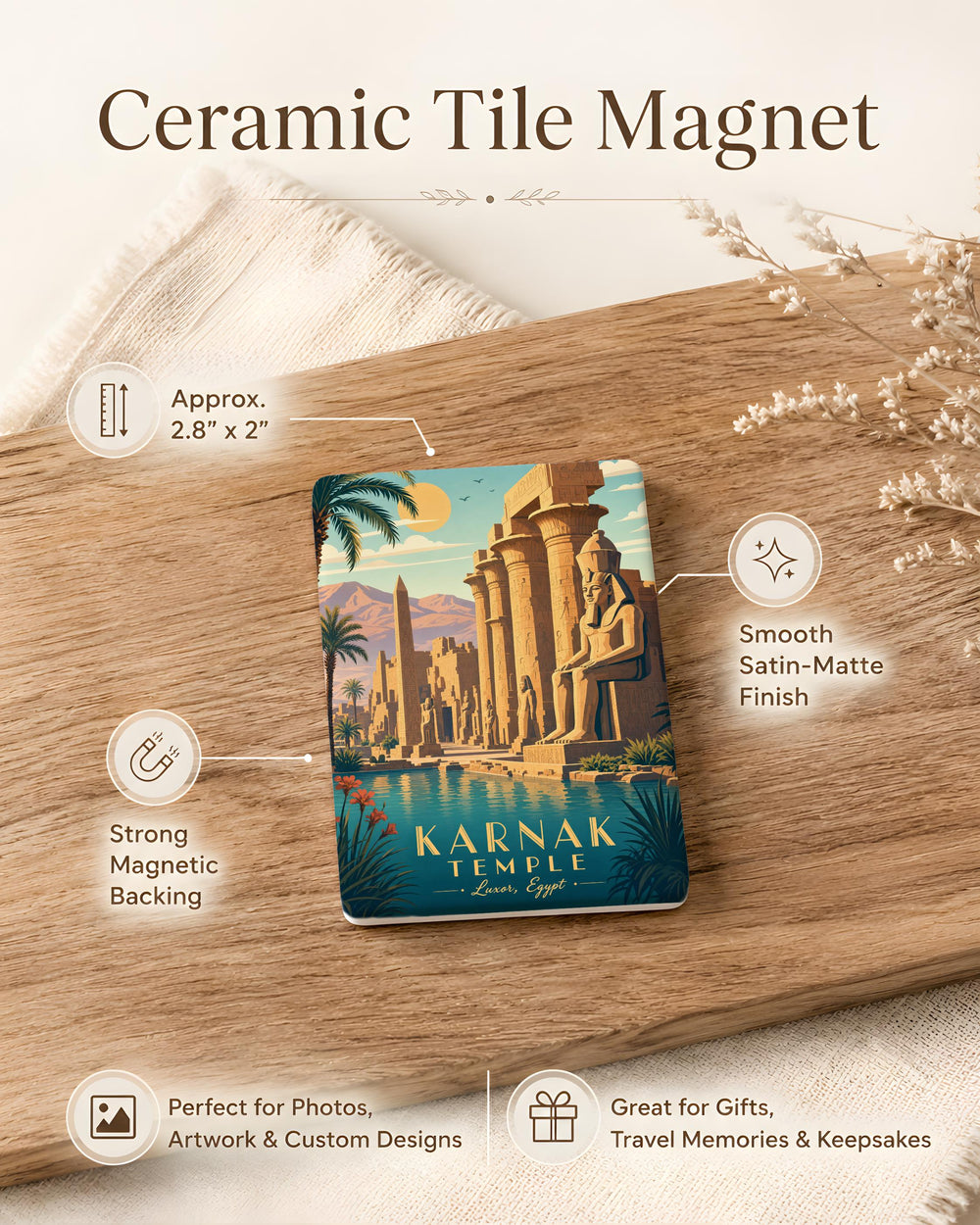 Karnak Temple Fridge Magnet, Ancient Egyptian Temple Ruins Souvenir, Luxor Egypt Landmark Refrigerator Magnet