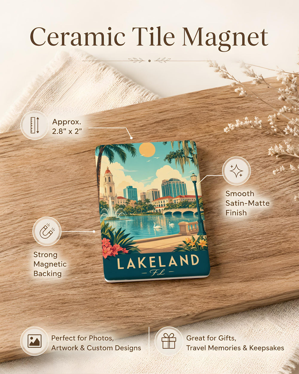 Lakeland Florida Fridge Magnet, Lakeland FL Souvenir Magnet, Florida Travel Gift, Lake Country Home Decor Magnet