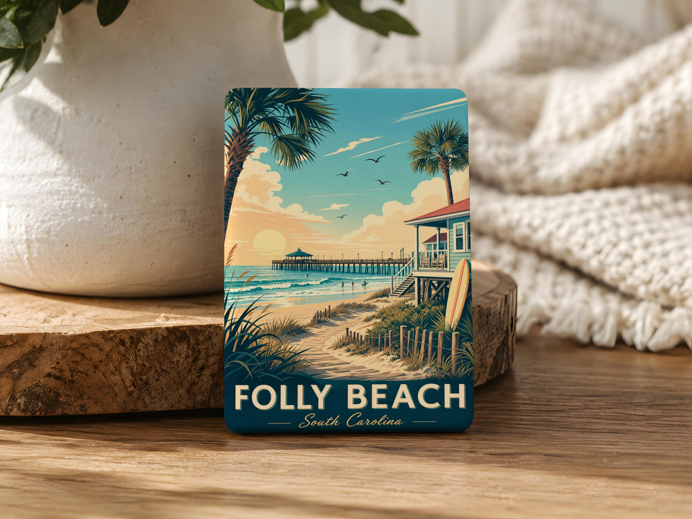 Folly Beach Fridge Magnet, South Carolina Coastal Beach Souvenir, Folly Beach Island Travel Gift, Oceanfront Vacation Keepsake