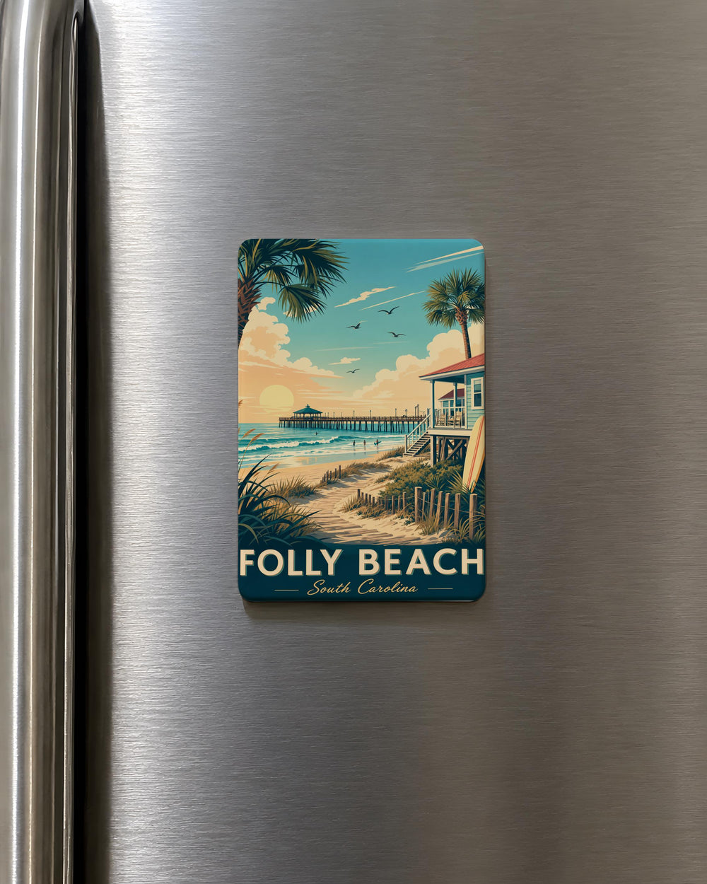 Folly Beach Fridge Magnet, South Carolina Coastal Beach Souvenir, Folly Beach Island Travel Gift, Oceanfront Vacation Keepsake