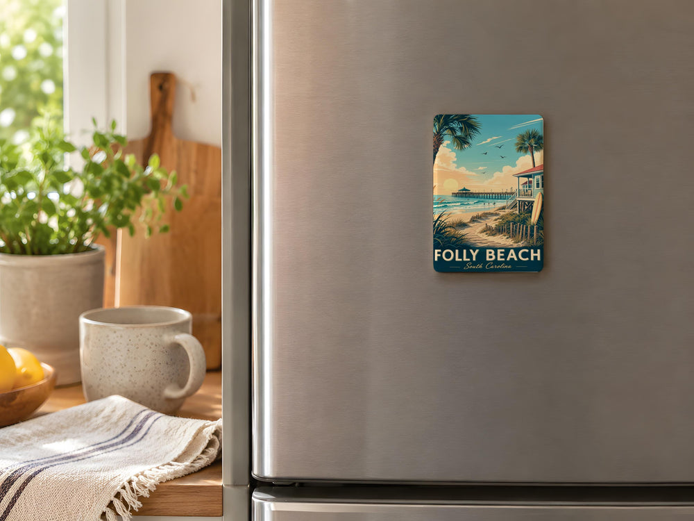 Folly Beach Fridge Magnet, South Carolina Coastal Beach Souvenir, Folly Beach Island Travel Gift, Oceanfront Vacation Keepsake