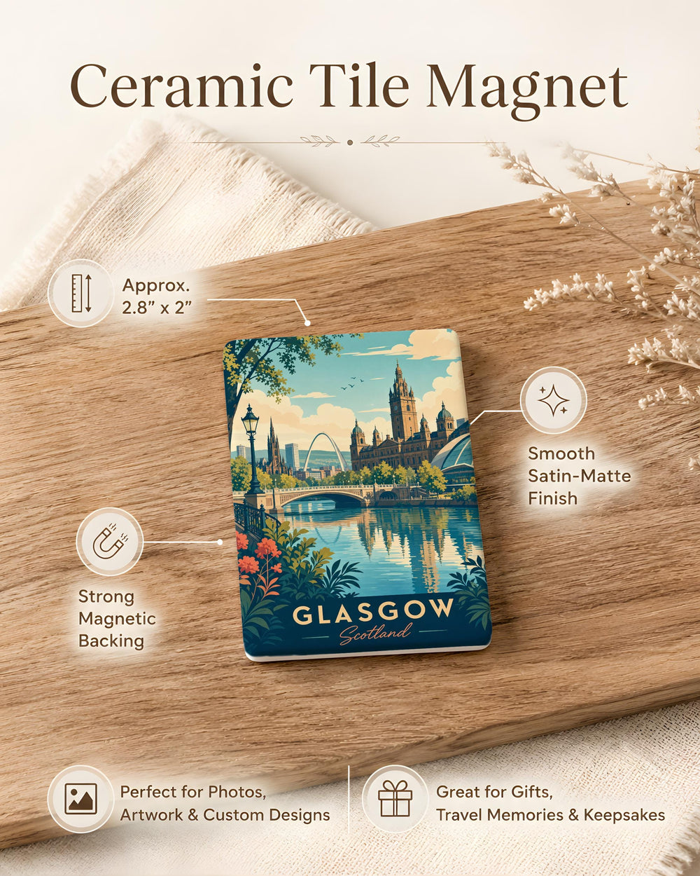 Glasgow Scotland Fridge Magnet, Glasgow Landmark Souvenir Magnet, Scotland Travel Gift, Glasgow City Keepsake Magnet