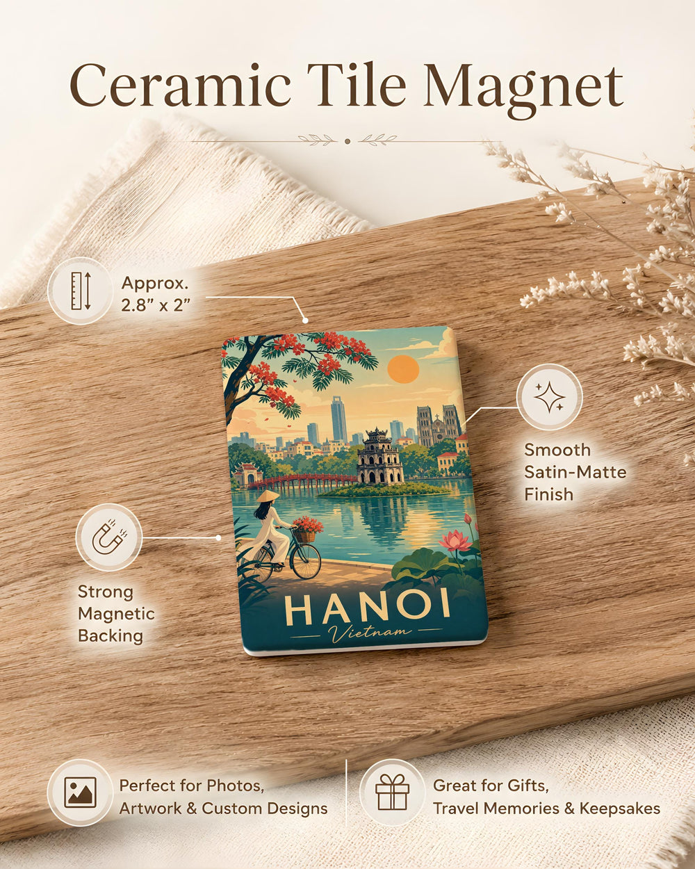 Hanoi Vietnam Fridge Magnet, Hanoi City Landmark Souvenir Magnet, Vietnam Travel Gift, Hanoi Keepsake Refrigerator Magnet
