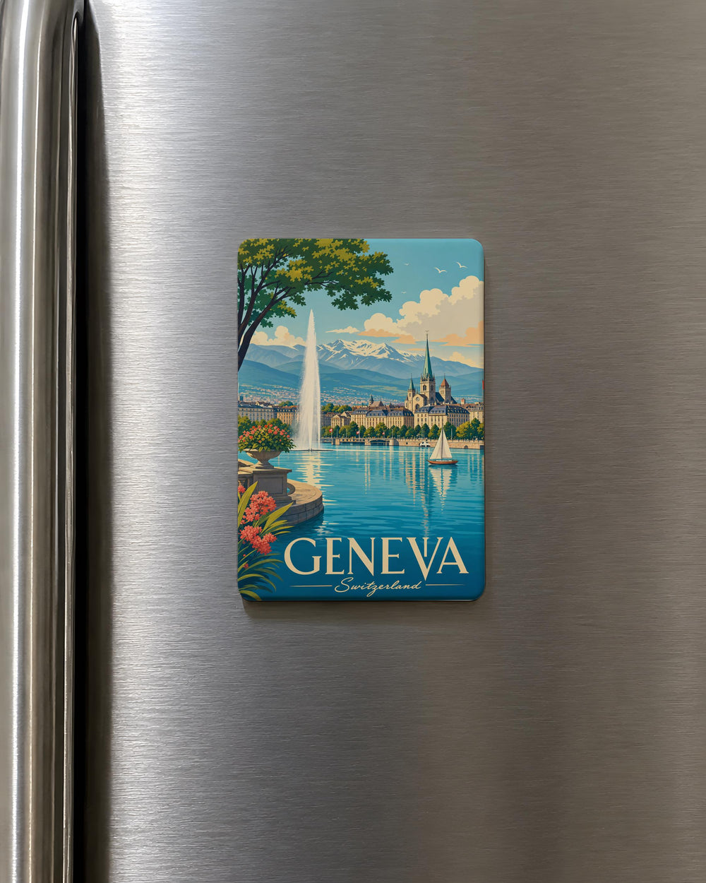 Geneva Switzerland Fridge Magnet, Geneva City Souvenir Magnet, Lake Geneva Travel Gift, Switzerland Vacation Keepsake Magnet
