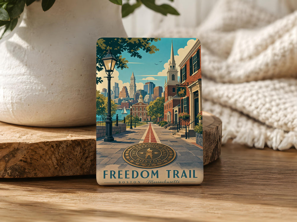 Freedom Trail Fridge Magnet, Boston Massachusetts Landmark Souvenir, Historic Walking Tour Route Keepsake Gift