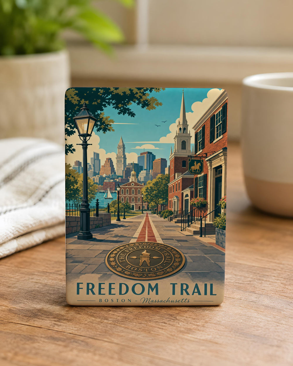 Freedom Trail Fridge Magnet, Boston Massachusetts Landmark Souvenir, Historic Walking Tour Route Keepsake Gift