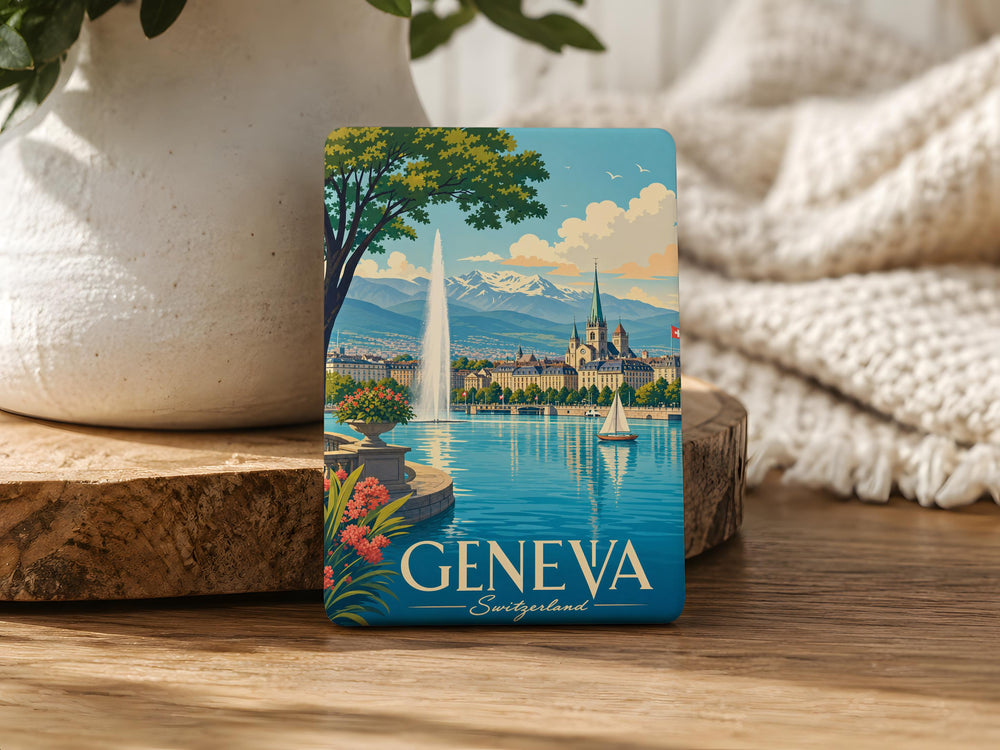 Geneva Switzerland Fridge Magnet, Geneva City Souvenir Magnet, Lake Geneva Travel Gift, Switzerland Vacation Keepsake Magnet