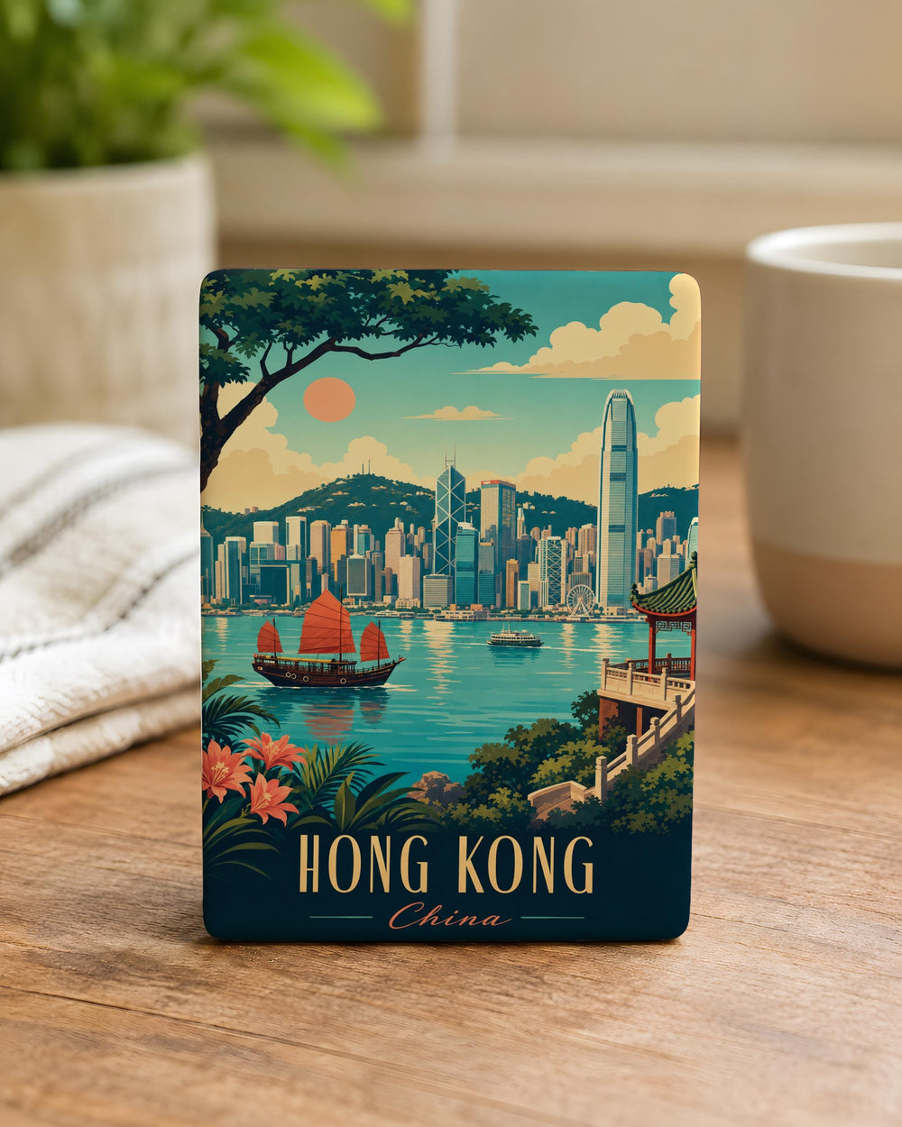 Hong Kong China Fridge Magnet, Hong Kong Skyline Souvenir Magnet, Hong Kong Travel Gift, Hong Kong Landmark Magnet
