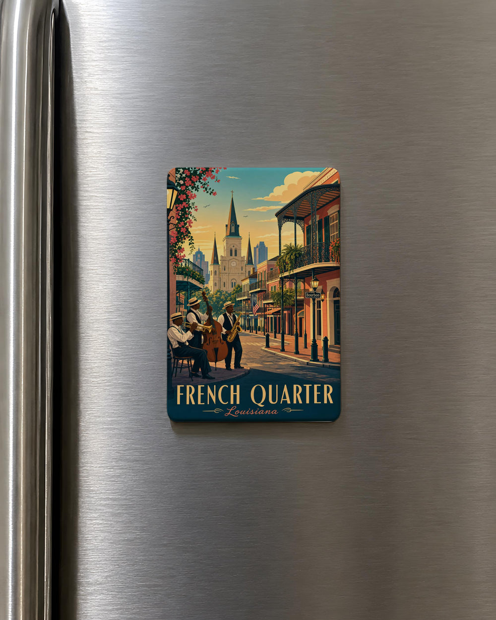 French Quarter Fridge Magnet, New Orleans Louisiana Souvenir, Bourbon Street Landmark Travel Gift, NOLA Street Scene Magnet